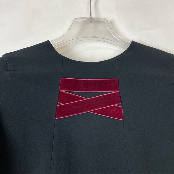 Alexis Black Bell Sleeve Velvet Lattice Josephine Shift Dress size small - Picture 3 of 7